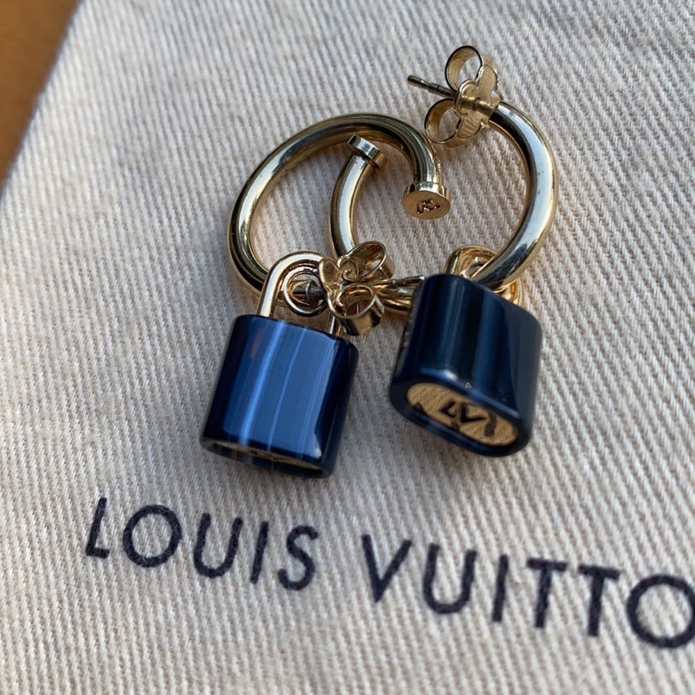 Louis Vuitton Gold Hoops with Black Charm